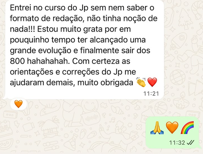 Mensagem de aluno aprovado pelo JP