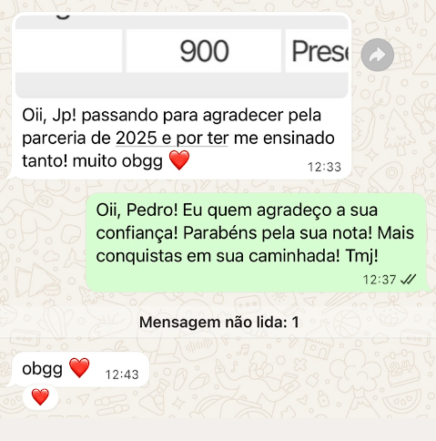 Mensagem de aluno aprovado pelo JP