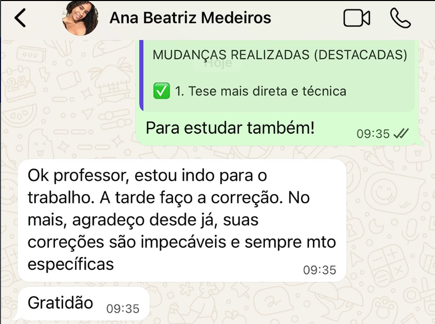 Mensagem de aluno aprovado pelo JP